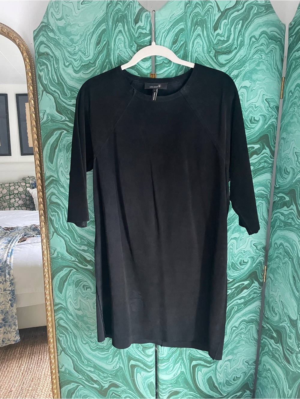 Isabel Marant Genuine Suede Black Long-Sleeve Shift Dress - Picture 1 of 6